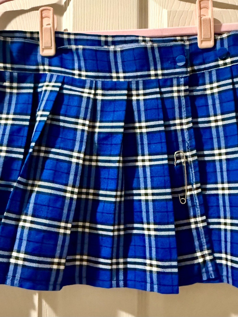 Spirit Royal Blue Plaid Pleated Mini Skirt